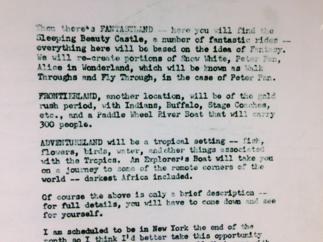 A letter Walt wrote to a friend in which he described his new exciting idea for a theme park